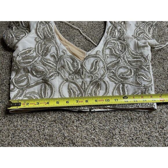 Vintage Cream White Beaded Embroidered Metallic Cropped Top Size Small - Picture 6 of 6